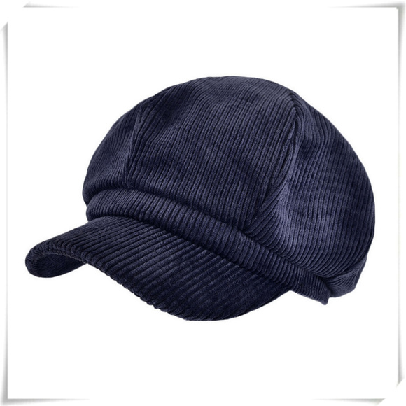 Accessories - Corduroy Unisex Newsboy Hat Cap in Navy